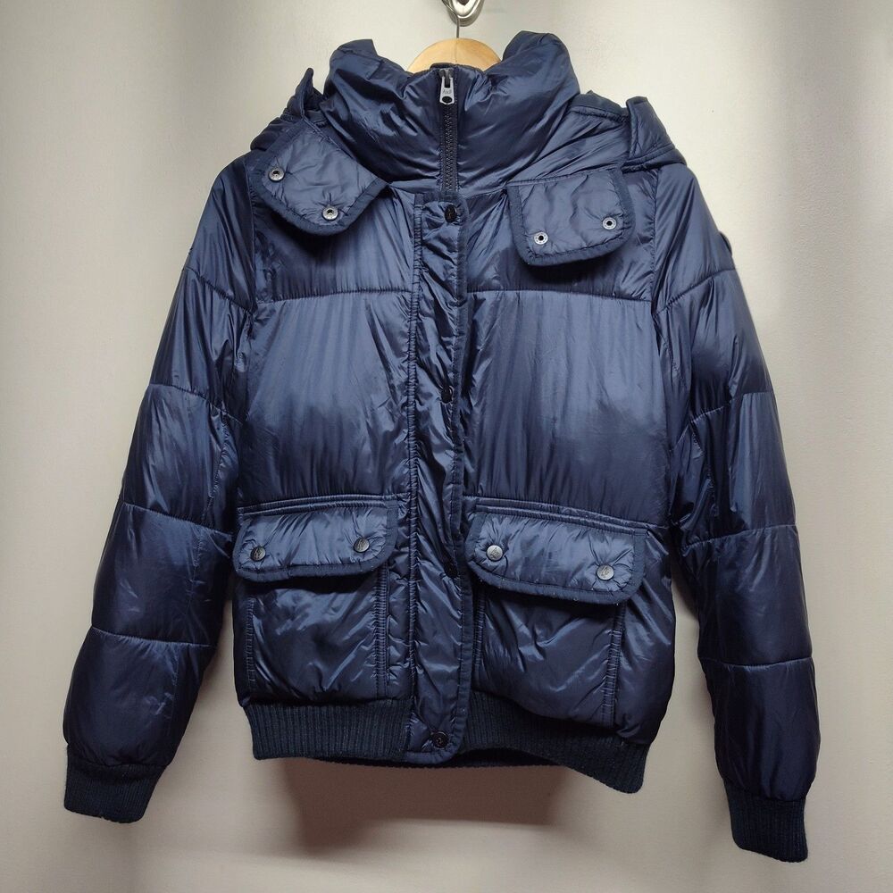 Abercrombie & Fitch Puffer Jacket Women Size S Blue Hooded Full Zip Outdoor